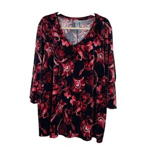 Catherines Velvet Floral Tunic Top 3/4 Sleeve Whimsigoth Dark Fairy Boho Size 4X